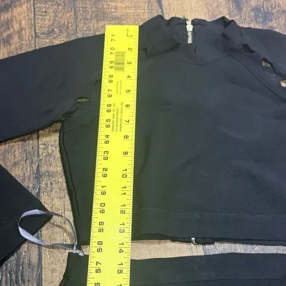 Herve Leger Trendy Black Two-Piece Cutout Bandage Dress Set Party Club zip - Picture 6 of 13